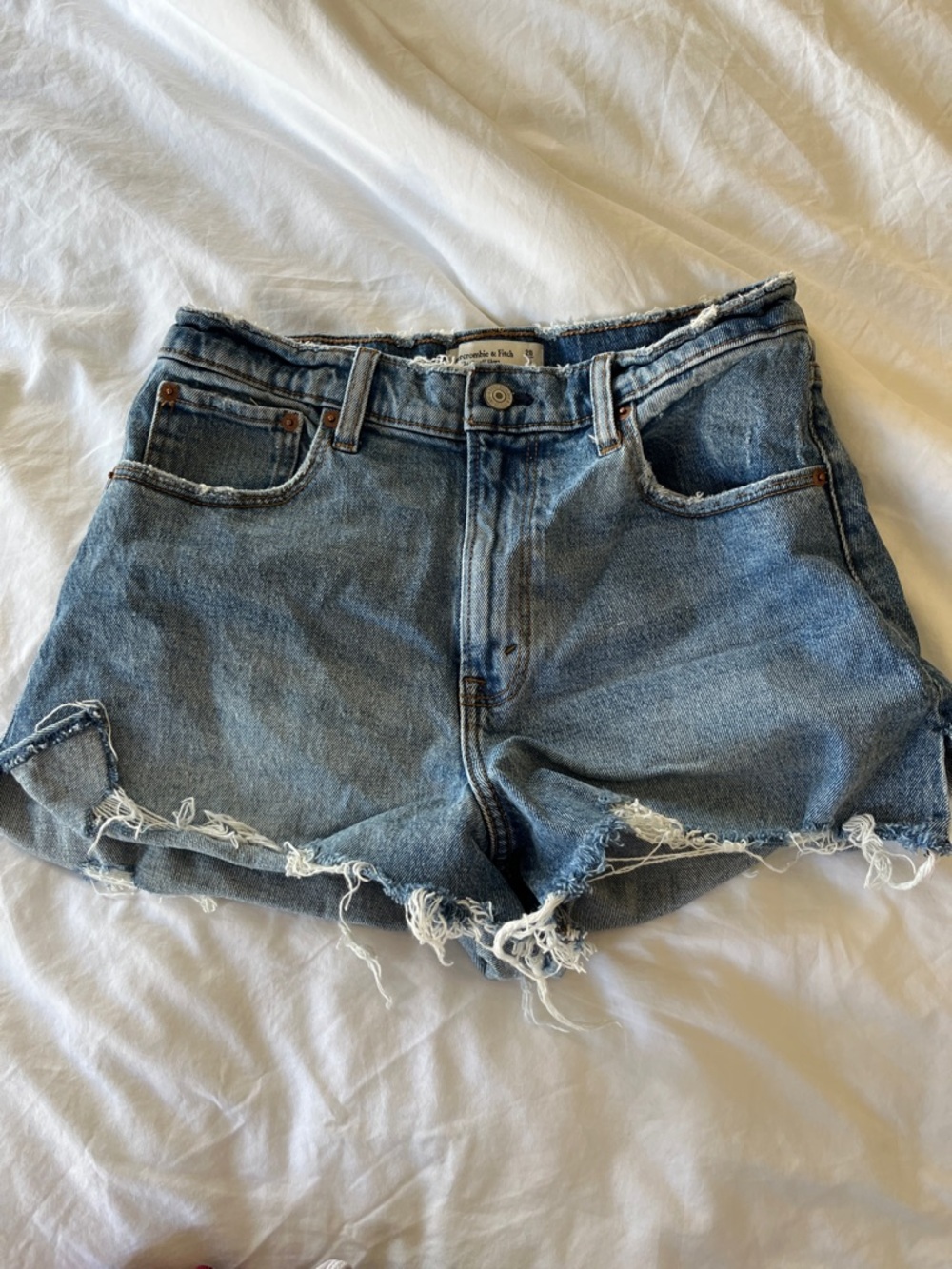 Abercrombie & Fitch Frayed Hem Denim Shorts - Blue